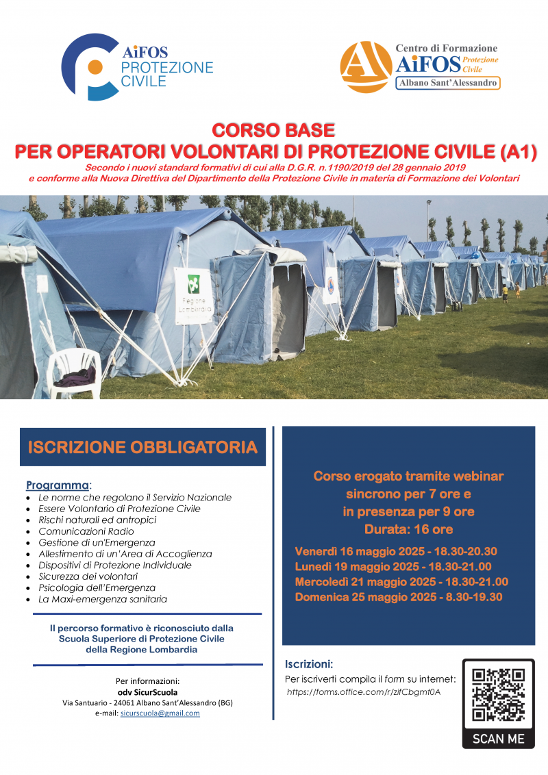 Corso base per operatori volontari di protezione civile (A1)